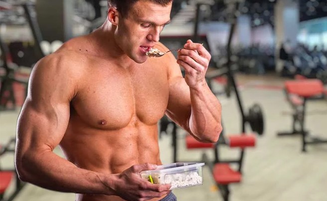Weight Lifter Eating White Rice